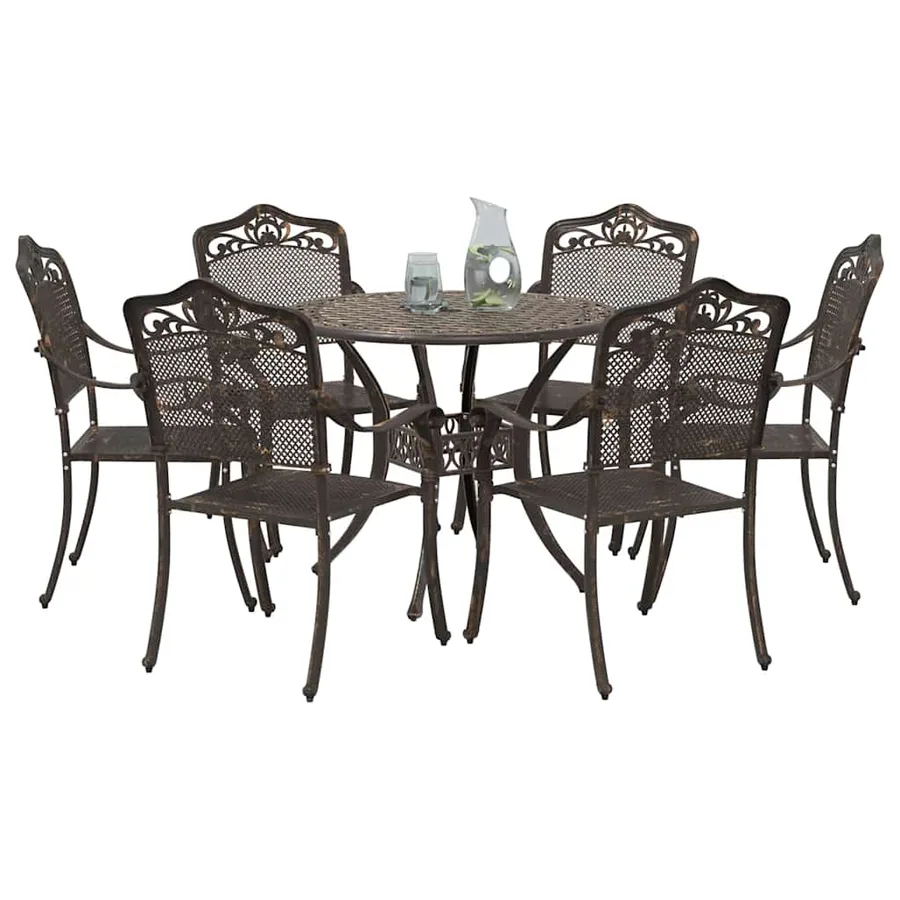 Ensemble de salle à manger pour jardin 7 pcs Bronze Aluminium - 3