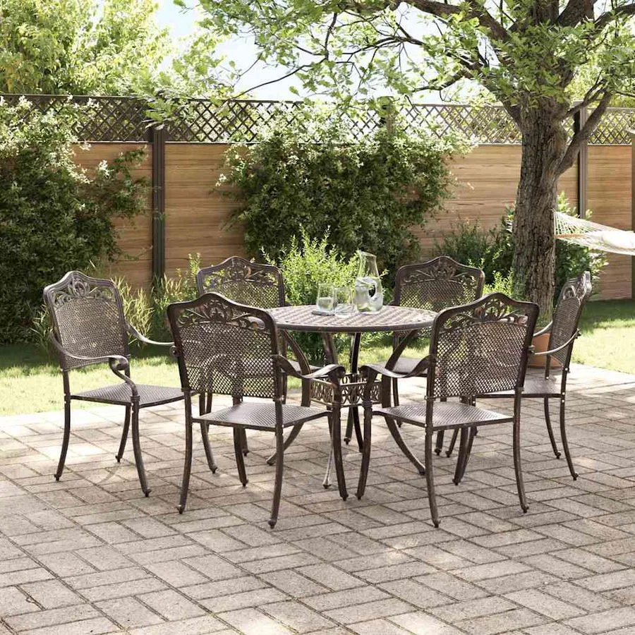 Ensemble de salle à manger pour jardin 7 pcs Bronze Aluminium - 4