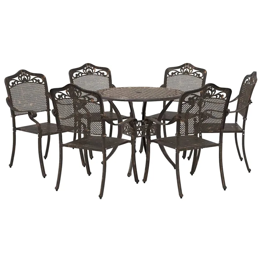 Ensemble de salle à manger pour jardin 7 pcs Bronze Aluminium - 7