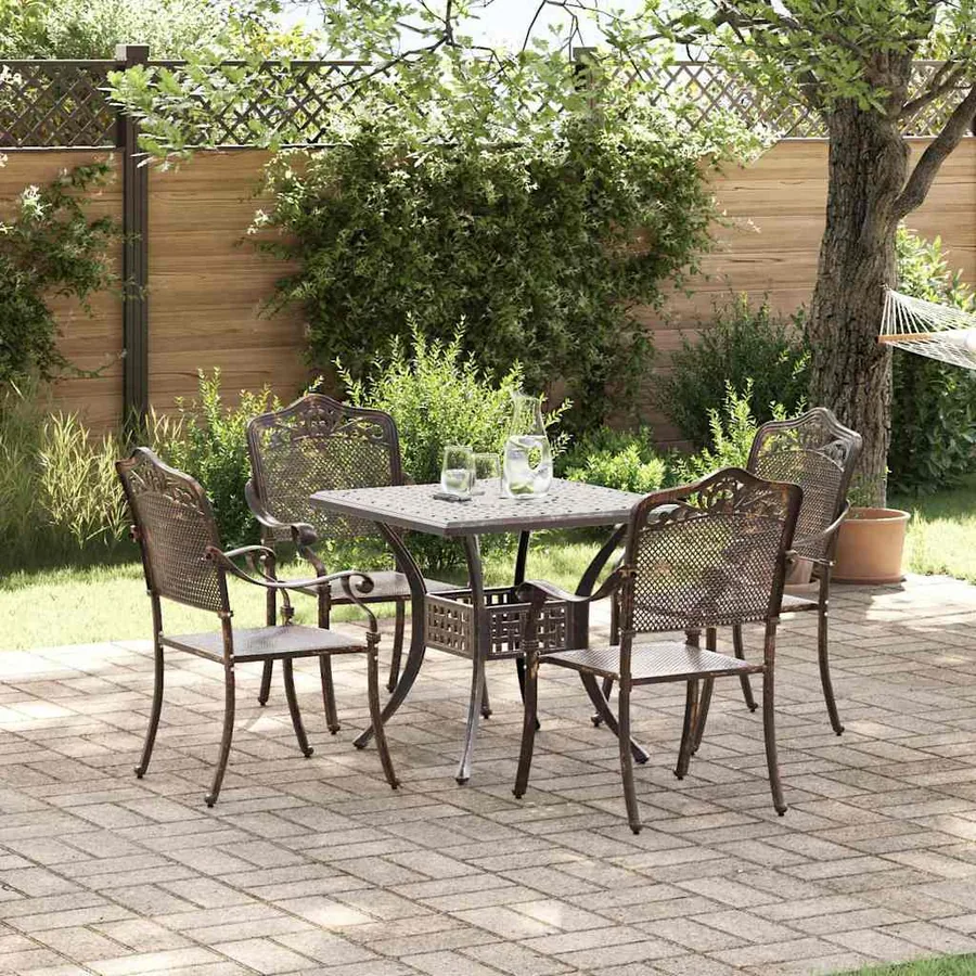 Ensemble de tables de jardin 5 pcs Bronze Aluminium coulé