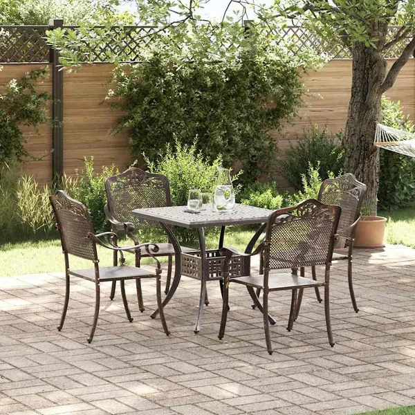 Ensemble de tables de jardin 5 pcs Bronze Aluminium coulé