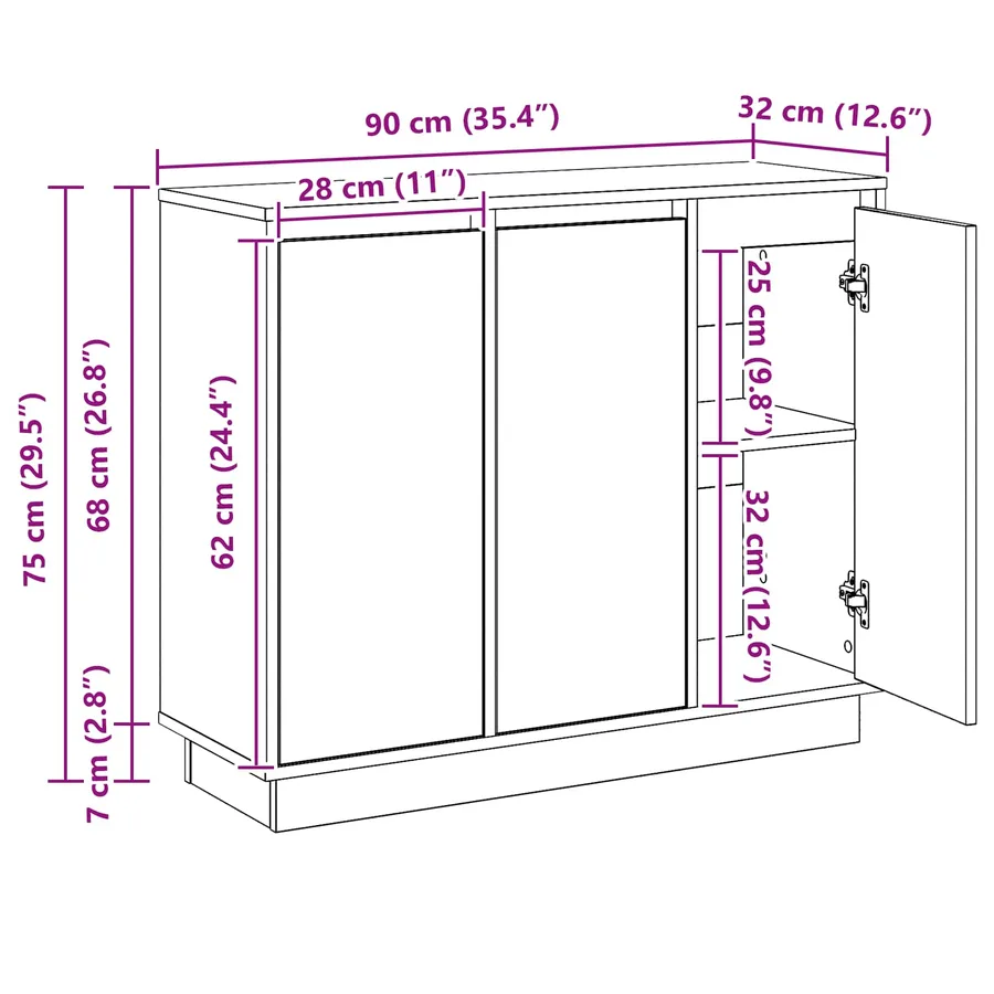Buffet LED Blanc 90 x 32 x 75 cm Bois d'ingénierie - 17