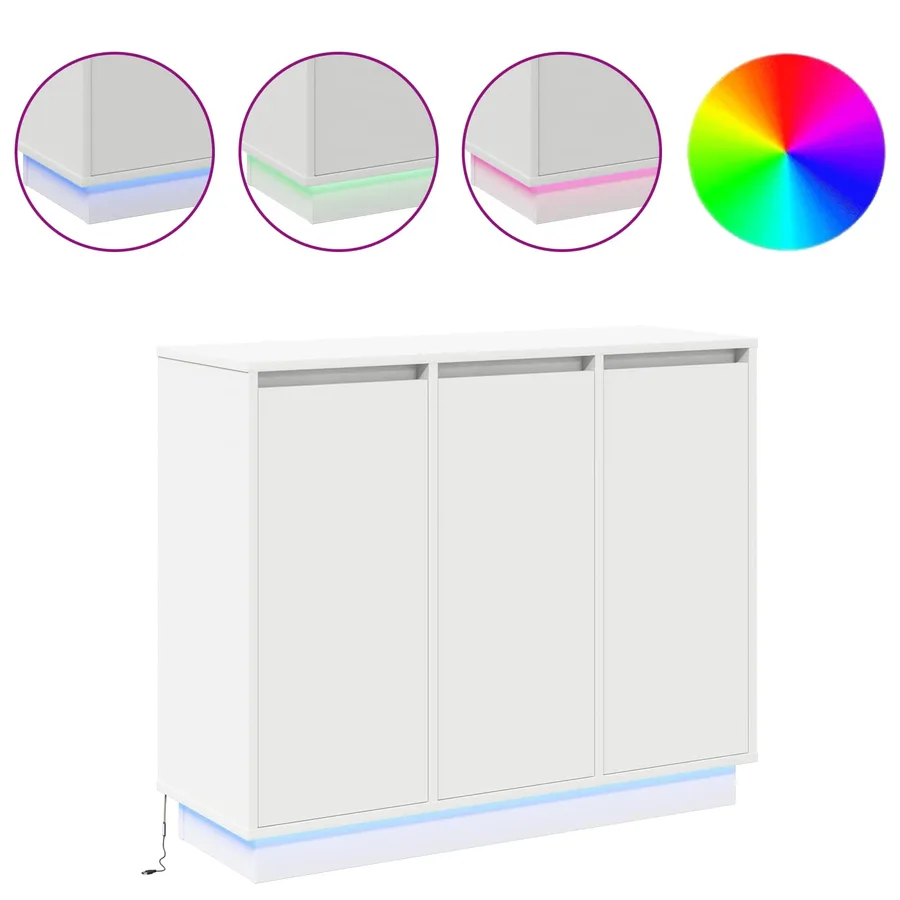Buffet LED Blanc 90 x 32 x 75 cm Bois d'ingénierie - 4