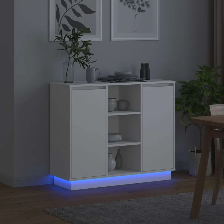 Buffet LED Blanc 90 x 32 x 75 cm Bois d'ingénierie - 6