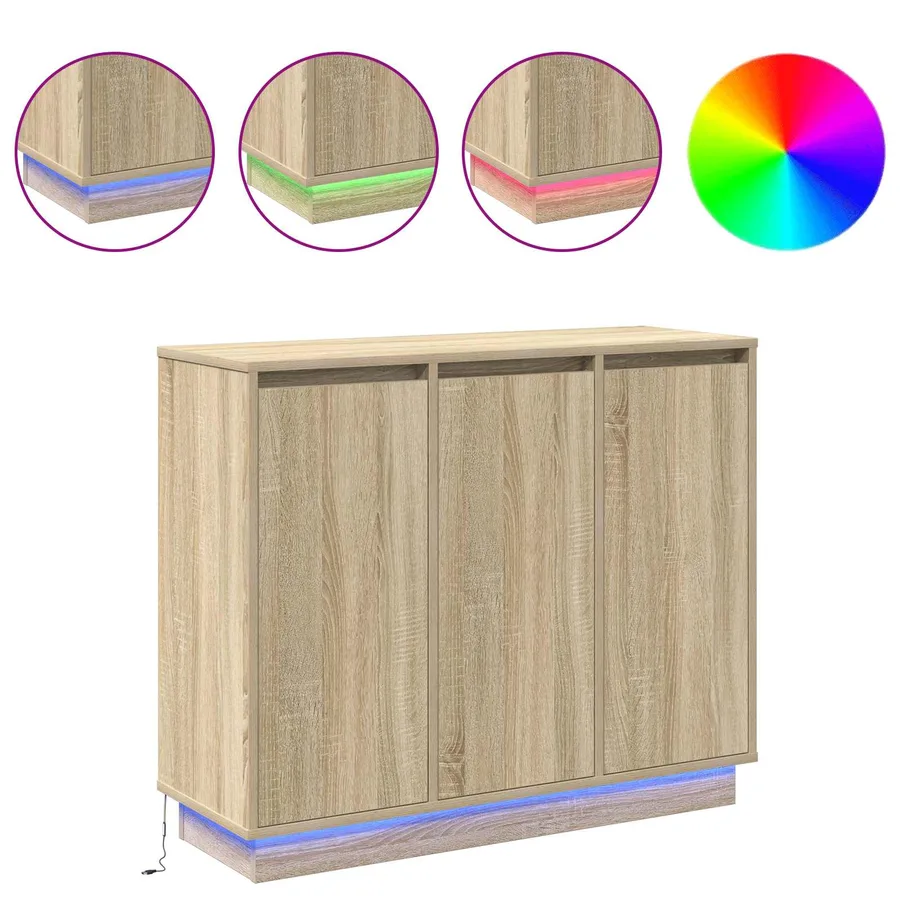 Buffet LED Chêne Sonoma 90 x 32 x 75 cm Bois d'ingénierie - 4