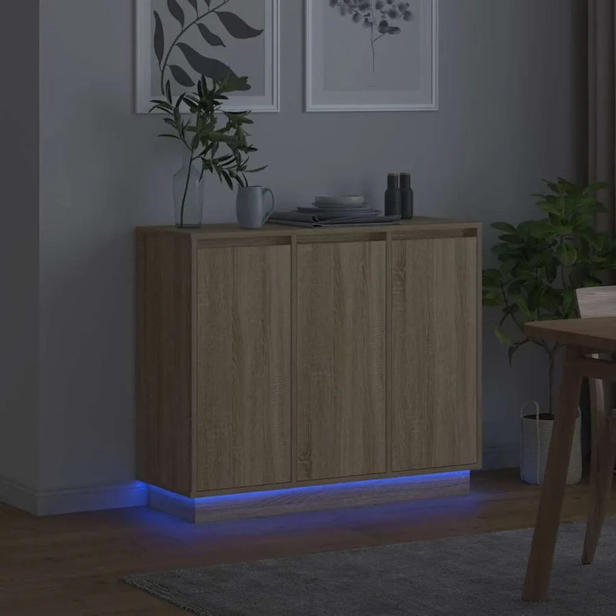 Buffet LED Chêne Sonoma 90 x 32 x 75 cm Bois d'ingénierie - 6