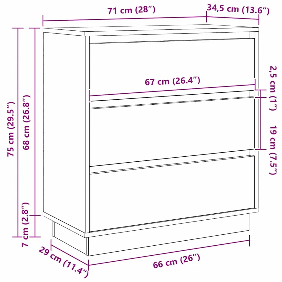 Cabinet de chevet Blanc 71 x 34,5 x 75 cm Bois d'ingénierie - 12