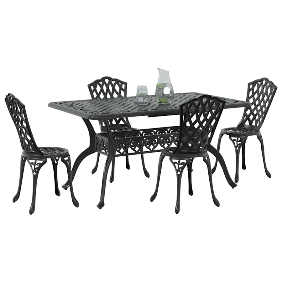 Ensemble de salle à manger pour jardin 5 pcs Noir Aluminium - 3