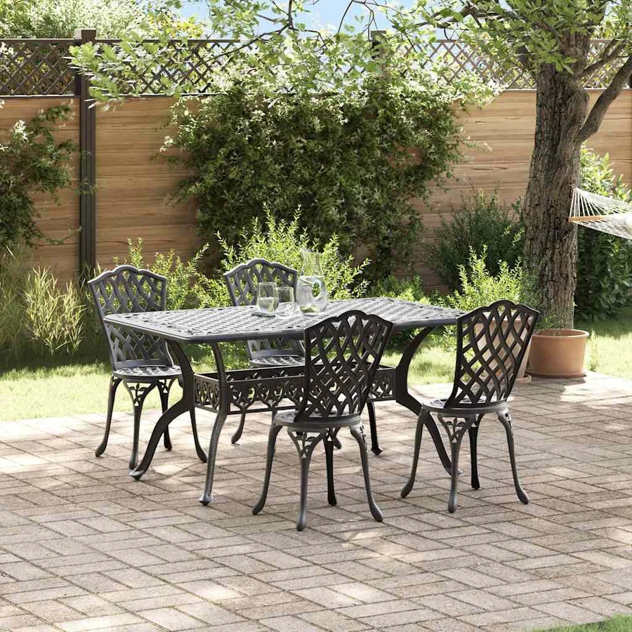 Ensemble de salle à manger pour jardin 5 pcs Noir Aluminium - 4