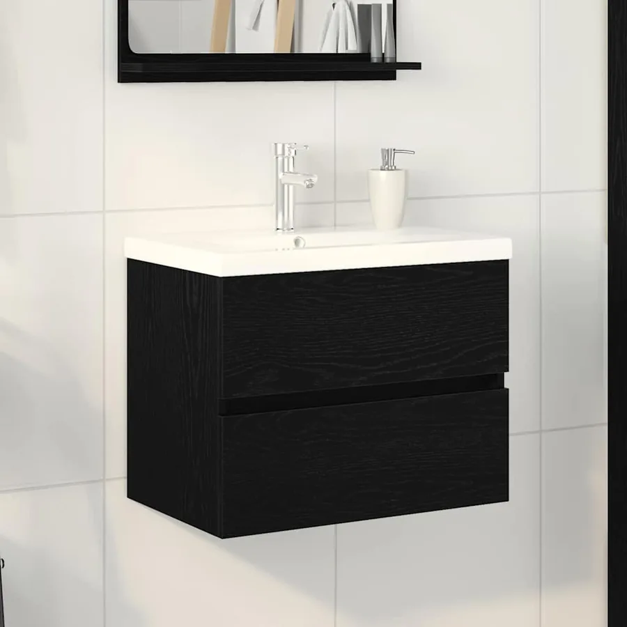 Meuble de Lavabo de Salle de Bain Chêne noir 60 x 39 x 62 cm