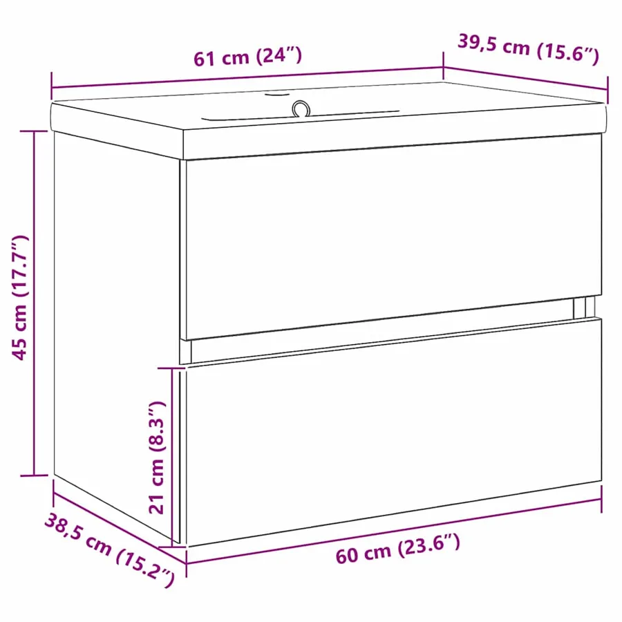 Meuble de Lavabo de Salle de Bain Chêne noir 60 x 39 x 62 cm - 11