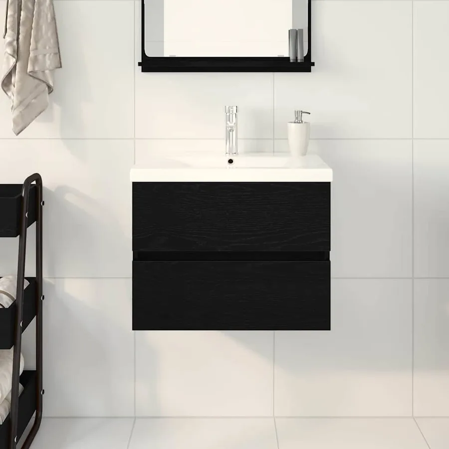 Meuble de Lavabo de Salle de Bain Chêne noir 60 x 39 x 62 cm - 4