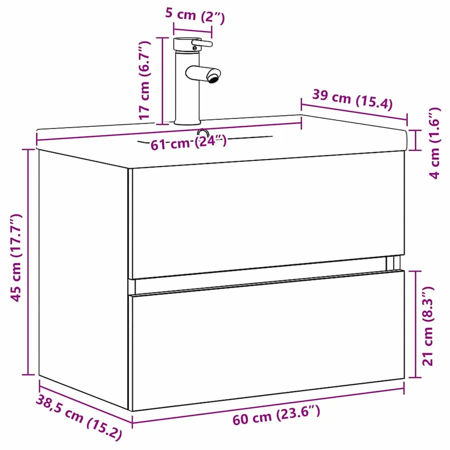 Meuble de Lavabo de Salle de Bain Chêne noir 60 x 39 x 62 cm - 16