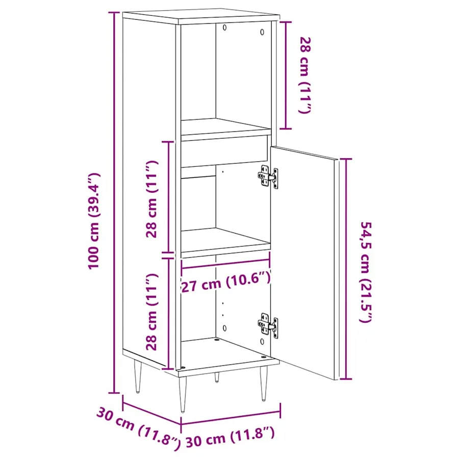 Cabinet de salle de bain avec porte Chêne noir 30 x 30 x 100 cm - 12