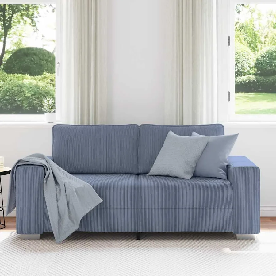 Canapé deux places bleu 180x77x82 cm en tissu velours côtelé - 3