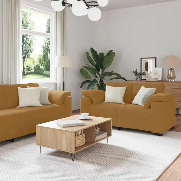 Ensemble de canapés 3 pcs avec coussins Marron Velours