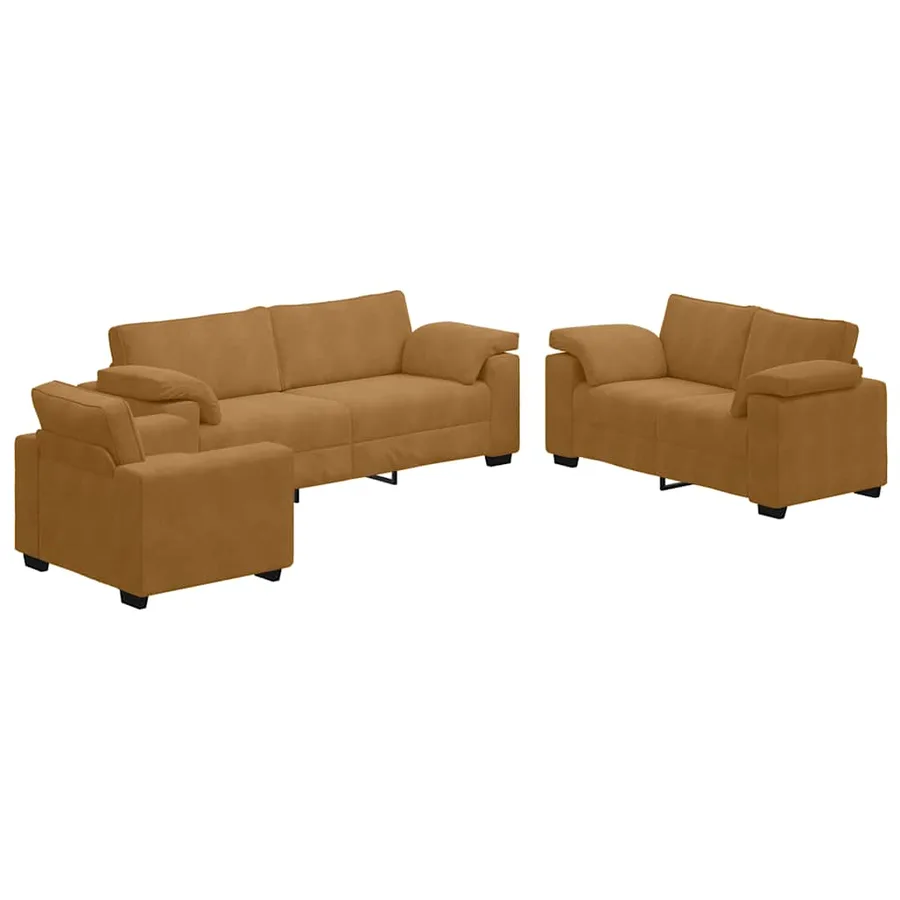 Ensemble de canapés 3 pcs avec coussins Marron Velours - 2