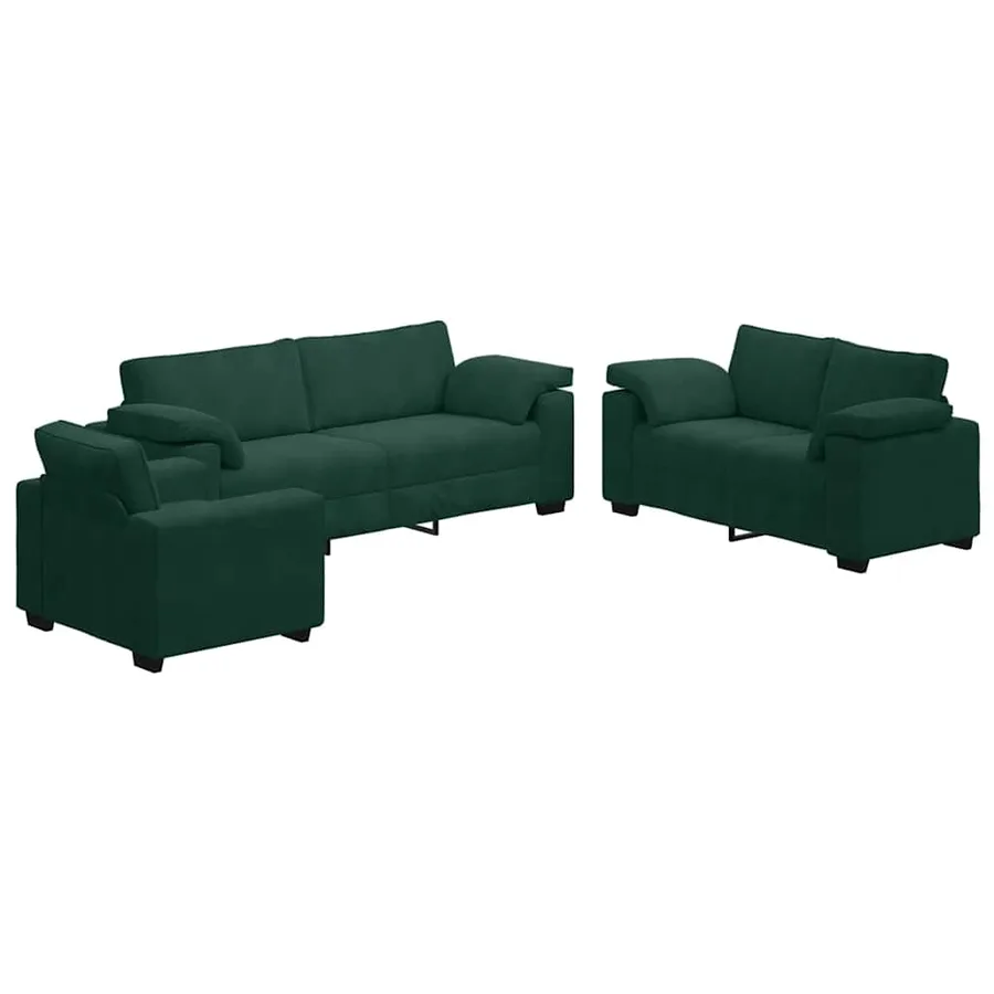 Ensemble de canapés 3 pcs avec coussins Vert foncé Velours - 2