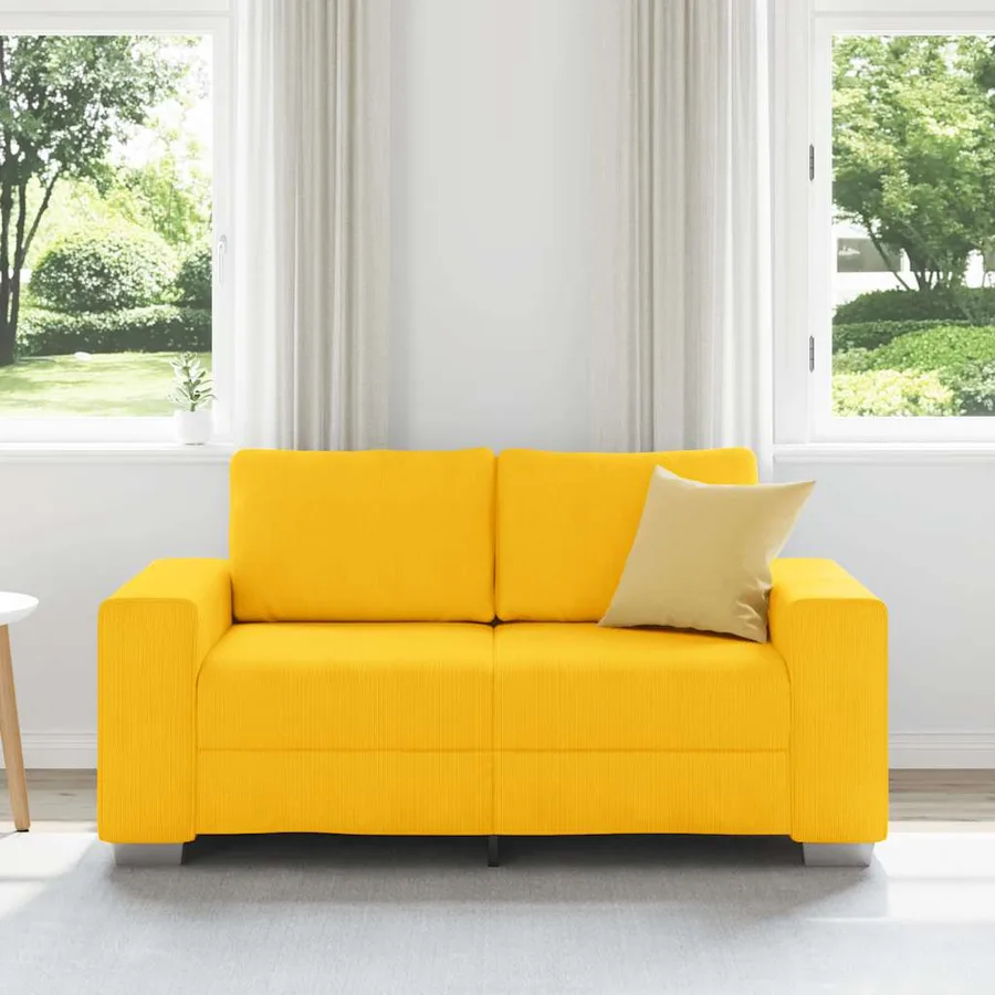 Canapé deux places jaune clair 160 x 77 x 82 cm en tissu velours côtelé - 3
