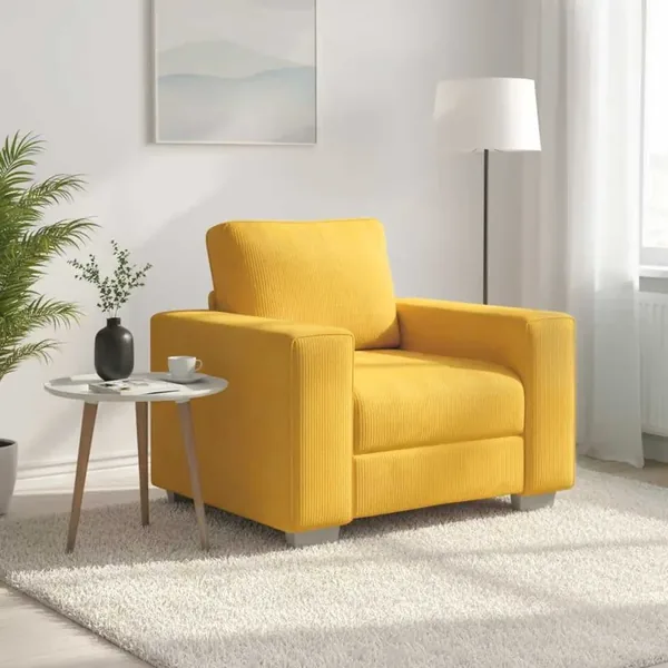 Fauteuil/canapé jaune clair 100x77x82 cm en tissu velours côtelé