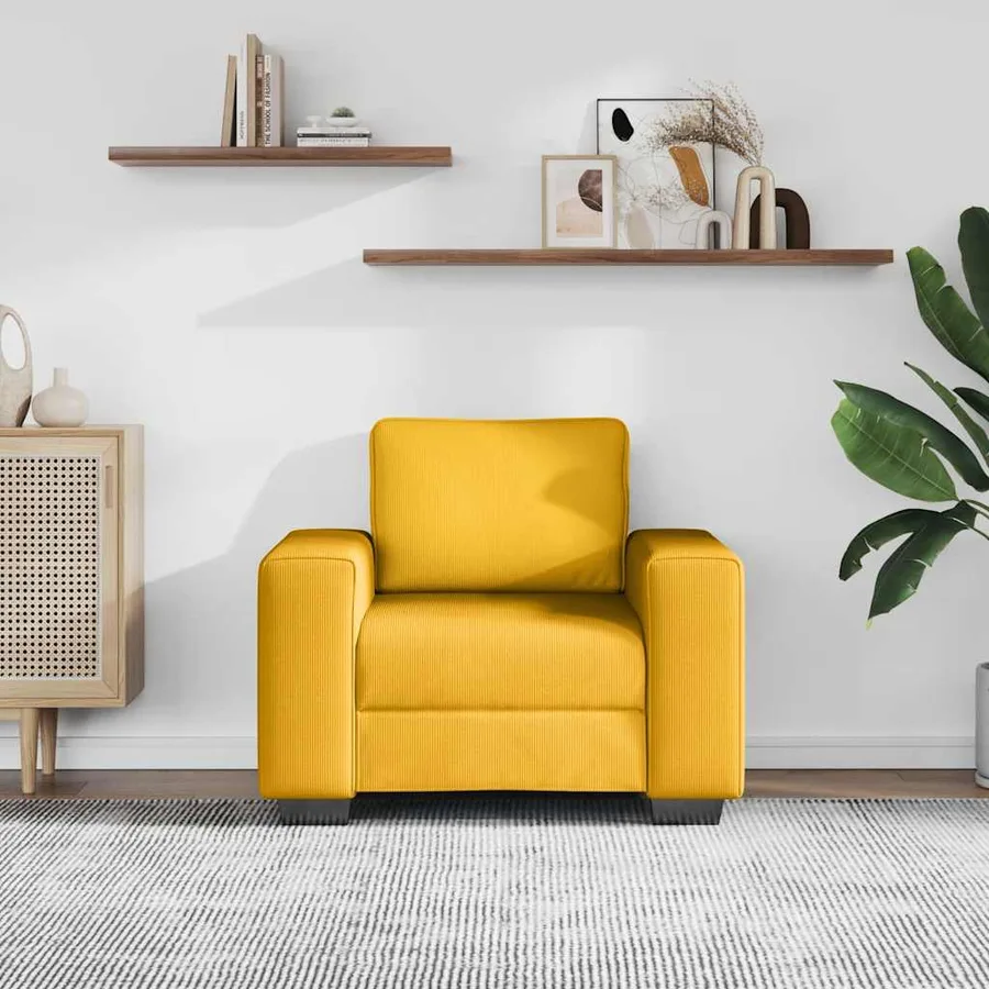 Fauteuil/canapé jaune clair 100x77x82 cm en tissu velours côtelé - 3