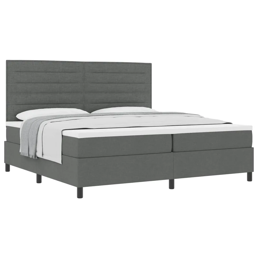 Lit à ressorts avec matelas Gris foncé 200 x 200 cm tissu - 2