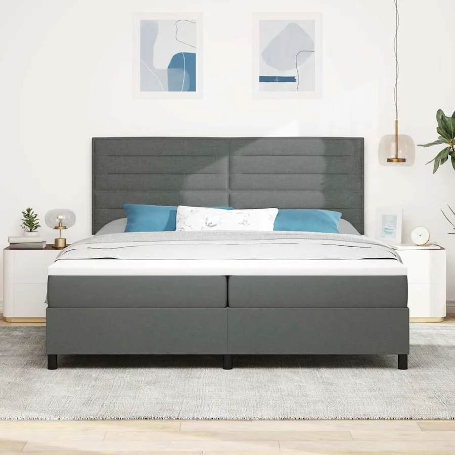 Lit à ressorts avec matelas Gris foncé 200 x 200 cm tissu - 3