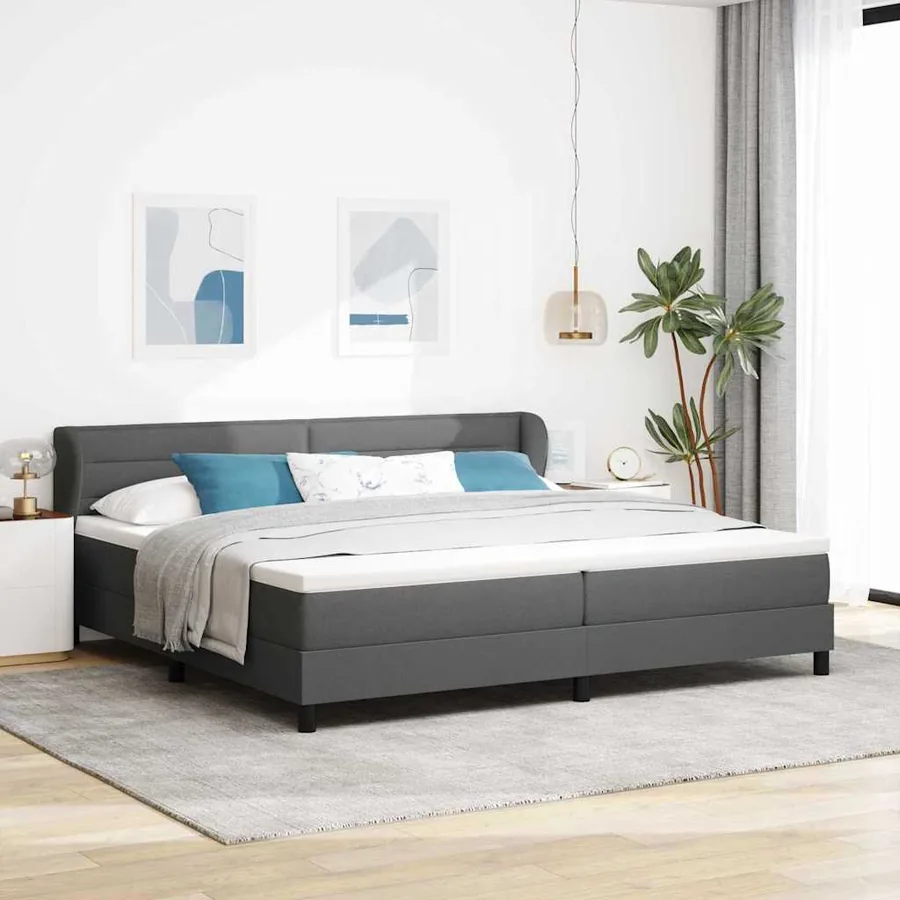 Lit à ressorts avec matelas Gris foncé 200 x 200 cm tissu