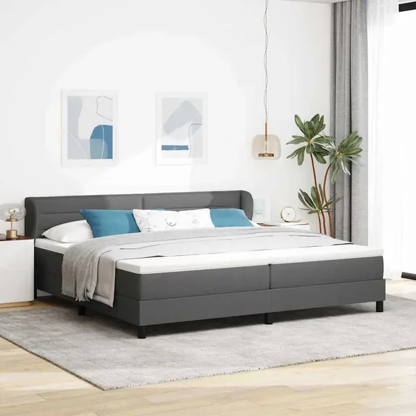 Lit à ressorts avec matelas Gris foncé 200 x 200 cm tissu