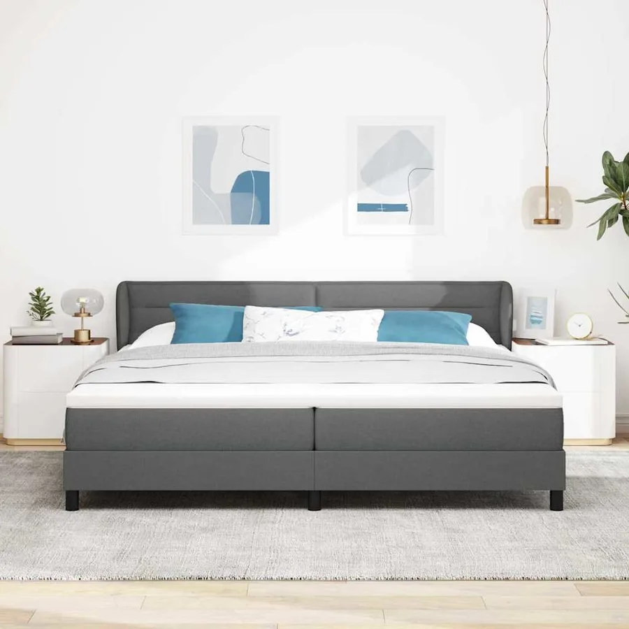 Lit à ressorts avec matelas Gris foncé 200 x 200 cm tissu - 3
