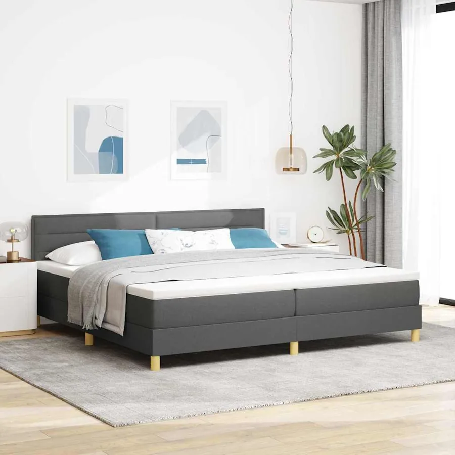 Lit à ressorts avec coussin Gris foncé 200 x 200 cm tissu