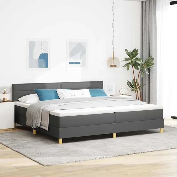 Lit à ressorts avec coussin Gris foncé 200 x 200 cm tissu