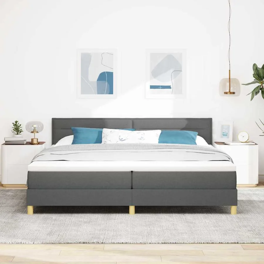 Lit à ressorts avec coussin Gris foncé 200 x 200 cm tissu - 3