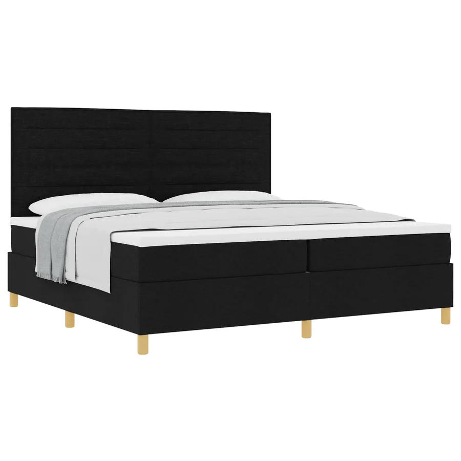 Lit à ressorts avec matelas Noir 200 x 200 cm tissu - 2