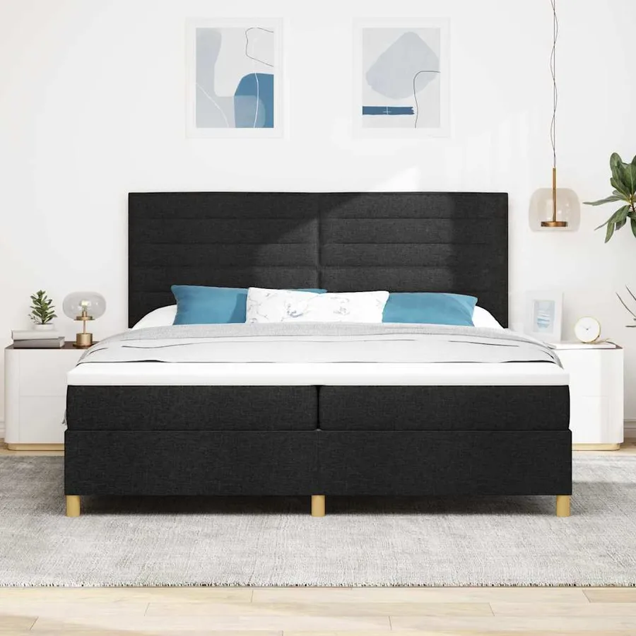 Lit à ressorts avec matelas Noir 200 x 200 cm tissu - 3