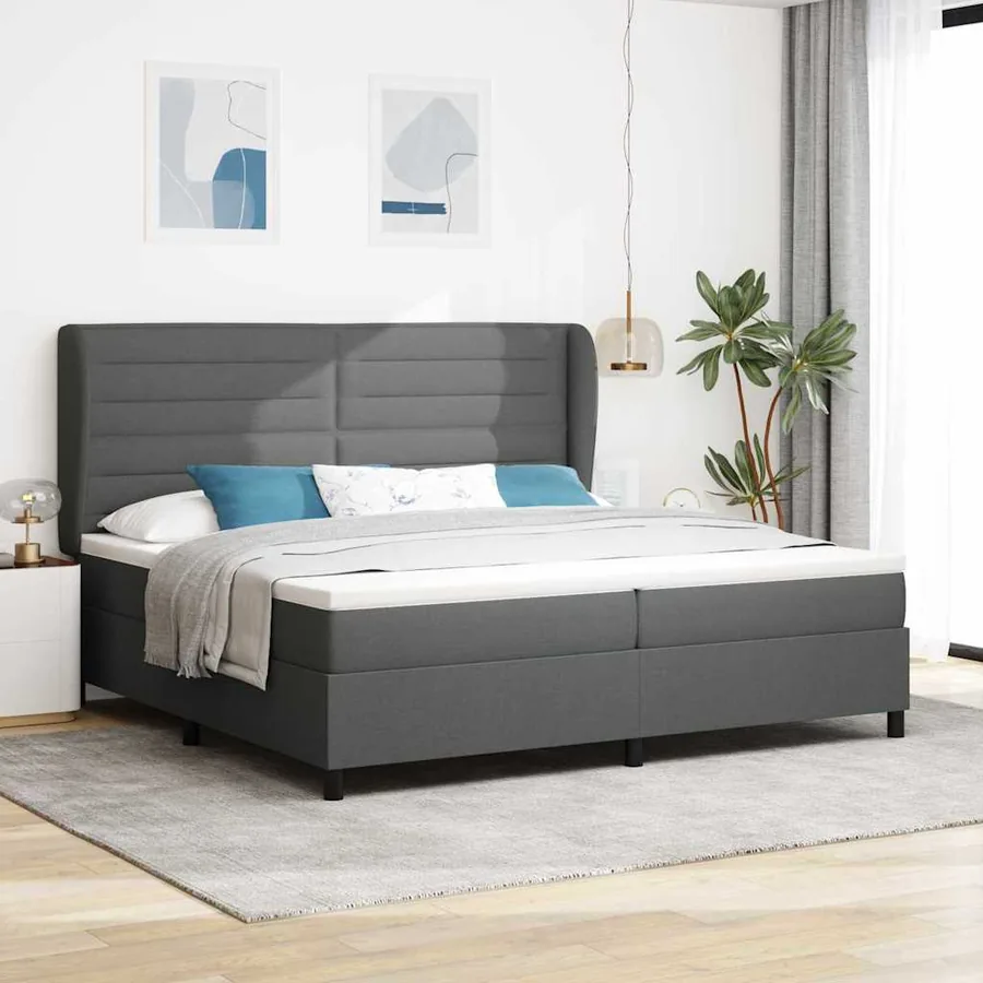Lit à ressorts avec matelas Gris foncé 200 x 200 cm tissu