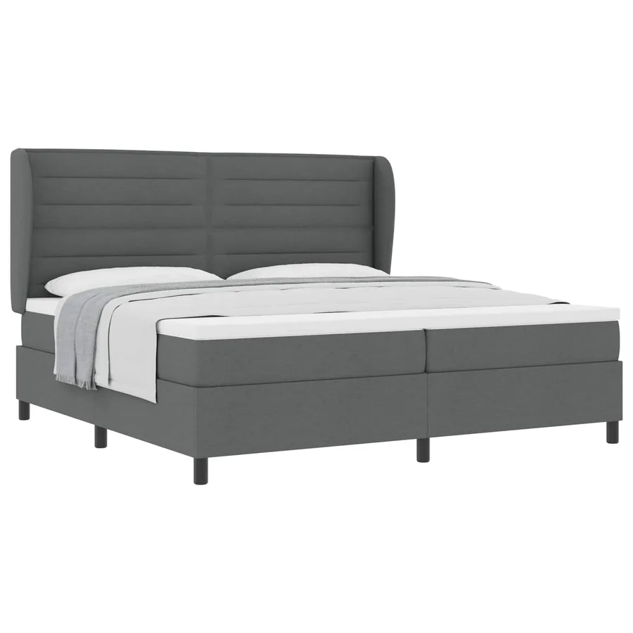 Lit à ressorts avec matelas Gris foncé 200 x 200 cm tissu - 2