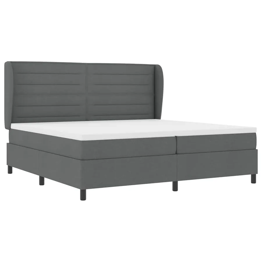 Lit à ressorts avec matelas Gris foncé 200 x 200 cm tissu - 5