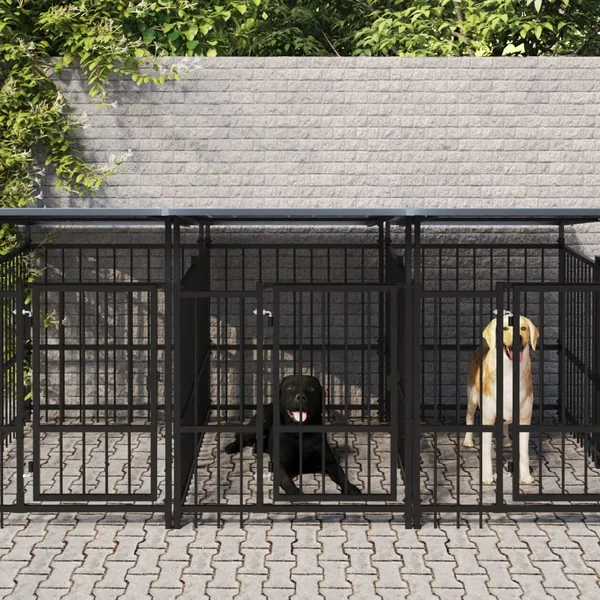 Chenil d'extérieur avec toit pour chiens Acier 5,63 m²