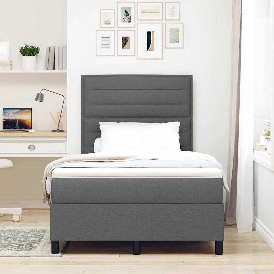Lit à ressorts avec matelas Gris foncé 120 x 200 cm tissu - 3