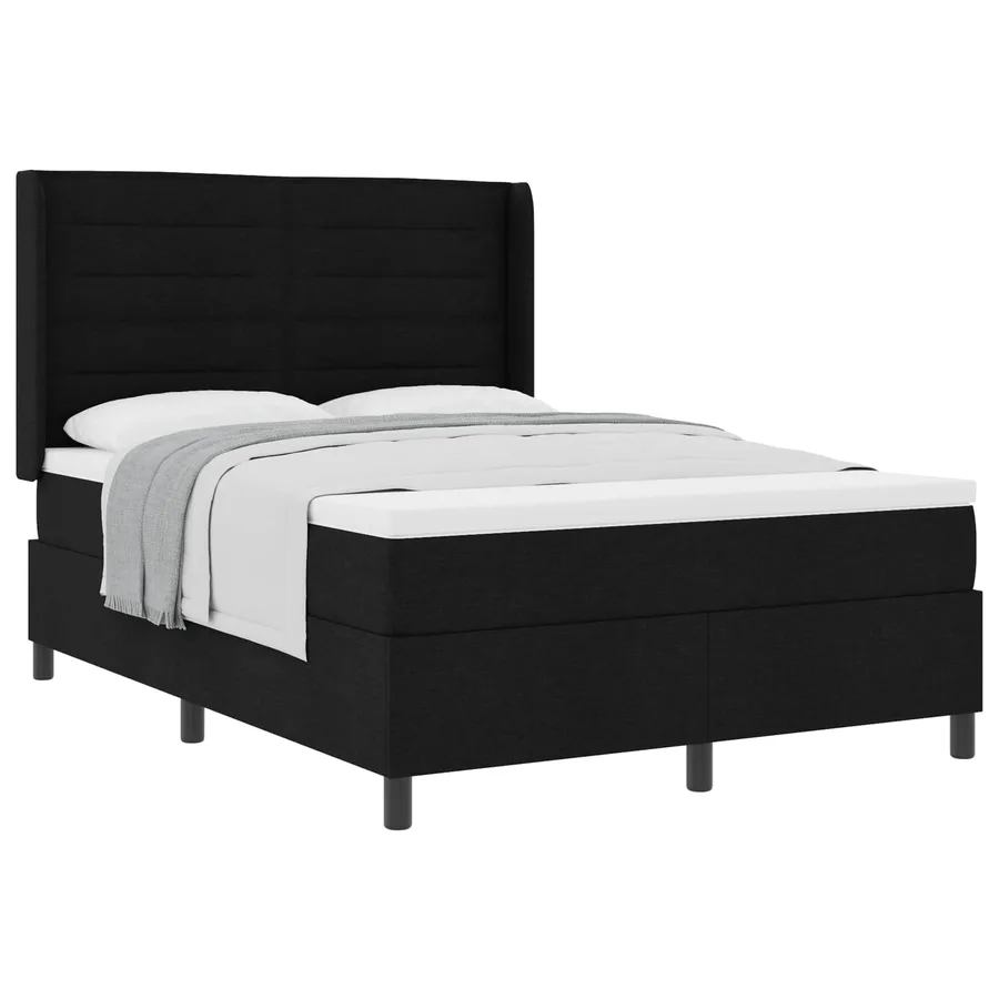Lit à ressorts avec matelas Noir 200 x 160 cm tissu - 2