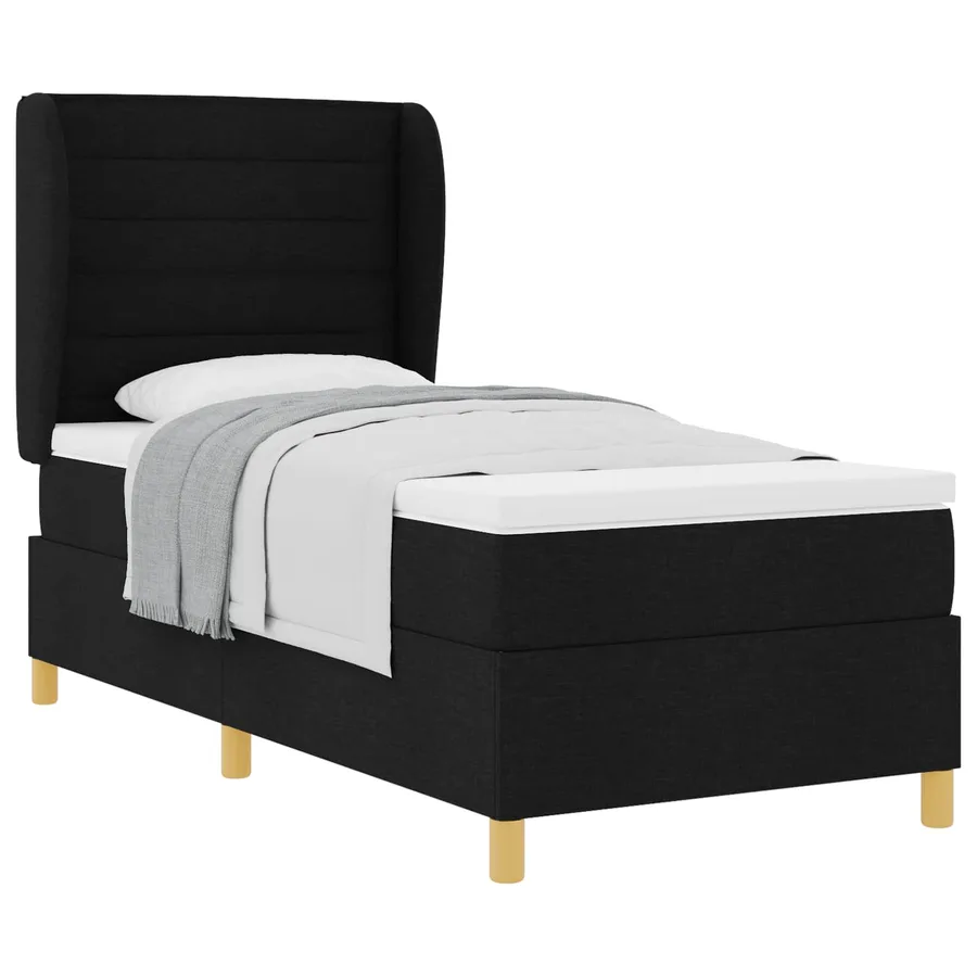 Lit à ressorts avec matelas Noir 200 x 100 cm tissu - 2