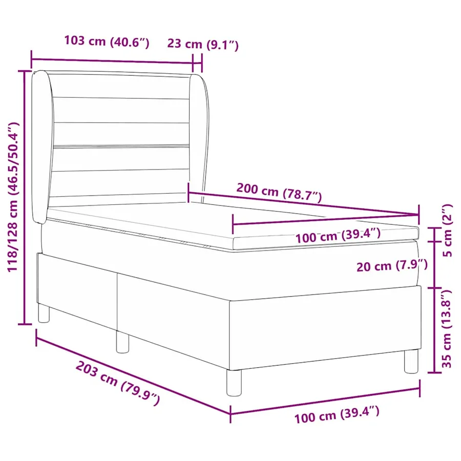 Lit à ressorts avec matelas Noir 200 x 100 cm tissu - 8