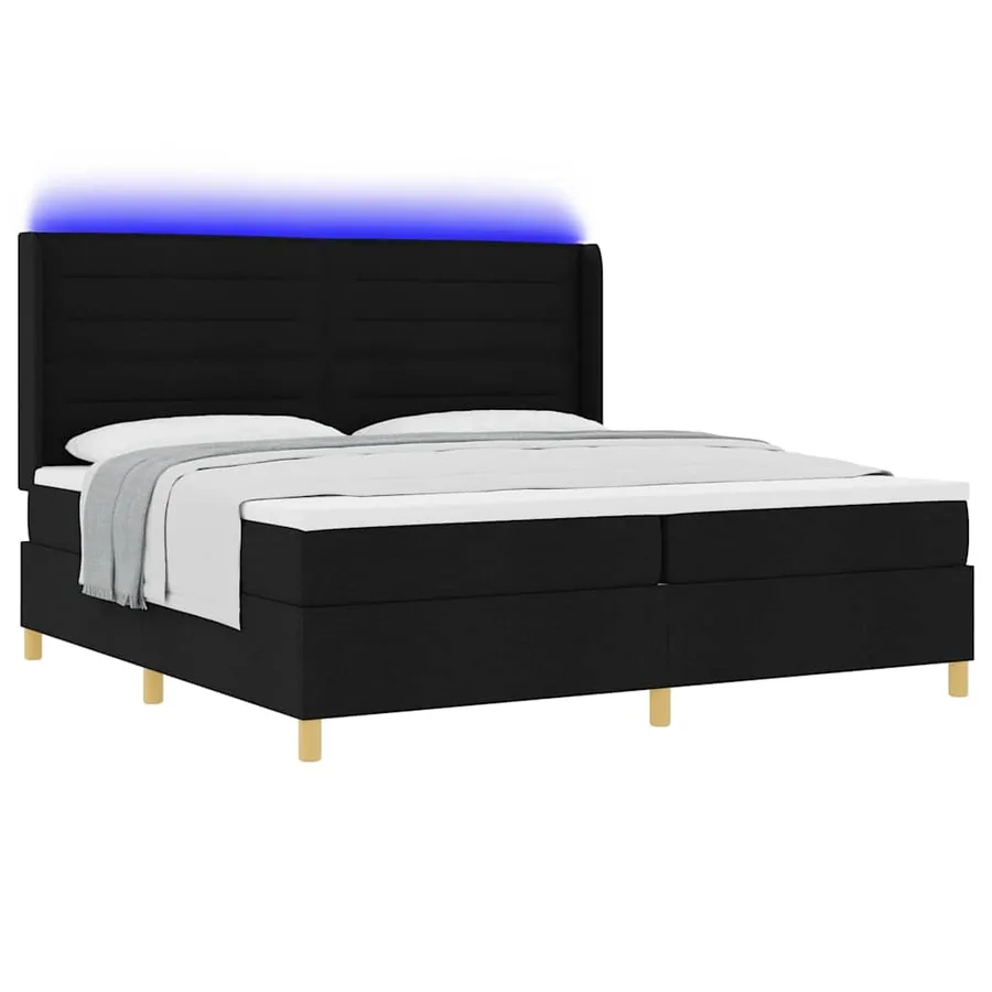 Lit à ressorts avec matelas avec LED Noir 200 x 200 cm tissu - 3