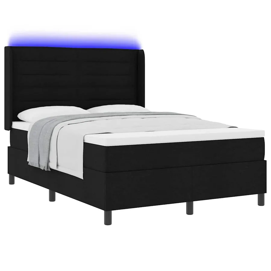 Lit à ressort LED avec matelas Noir 160 x 200 cm tissu - 3