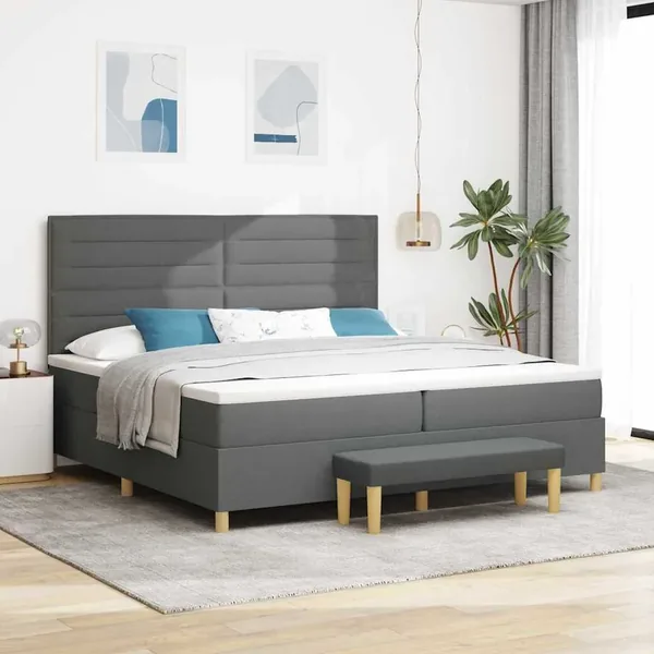 Lit à ressorts avec matelas Gris foncé 200 x 200 cm tissu