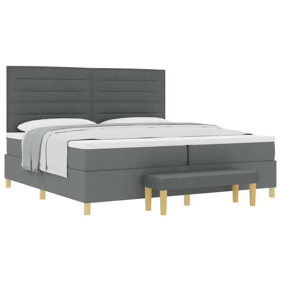 Lit à ressorts avec matelas Gris foncé 200 x 200 cm tissu - 2