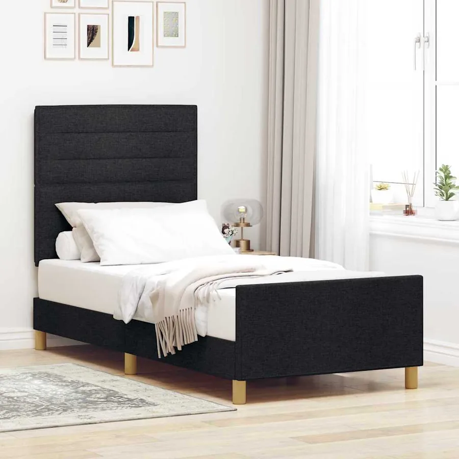 Cadre de lit avec tête de lit Noir 80 x 200 cm tissu