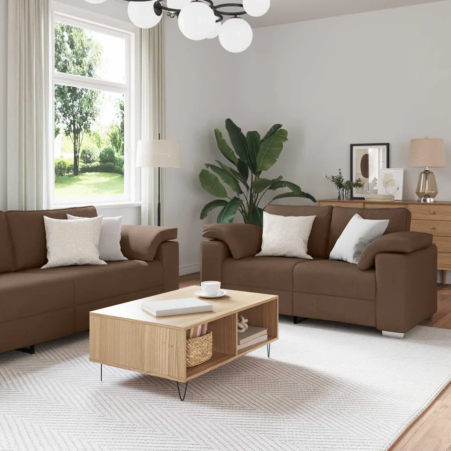 Canapé 3 pcs Marron 219 x 80 x 82 cm Tissu en lin mélangé