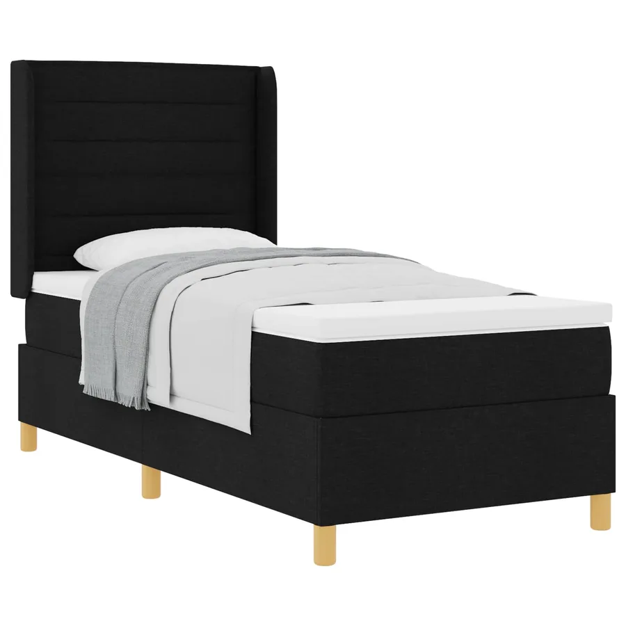Lit à ressorts avec matelas Noir 100 x 200 cm tissu - 2